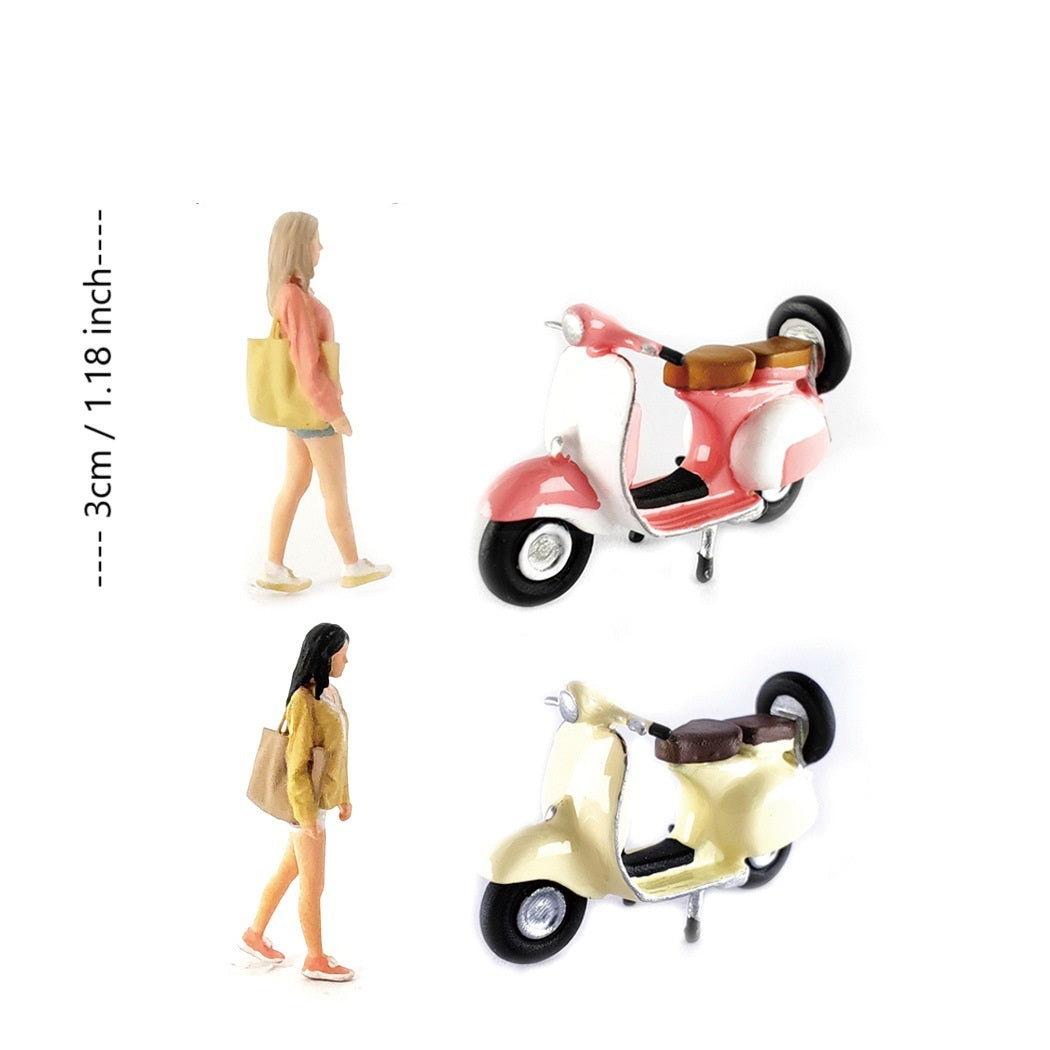 2PCS "Girl with Vespa" 1/64 Mini Figure HO 1:64